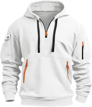 Mens Tactical Hoodies Plus Size Vintage Quarter Zip Pullover Oversized Long Sleeve Tactical Shirt with Pockets