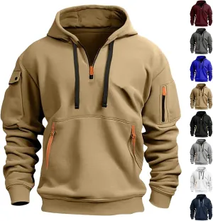 Mens Tactical Hoodies Plus Size Vintage Quarter Zip Pullover Oversized Long Sleeve Tactical Shirt with Pockets