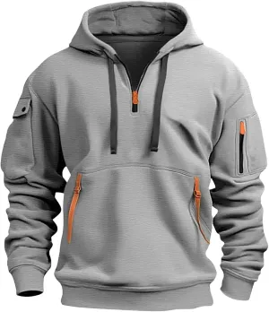 Mens Tactical Hoodies Plus Size Vintage Quarter Zip Pullover Oversized Long Sleeve Tactical Shirt with Pockets