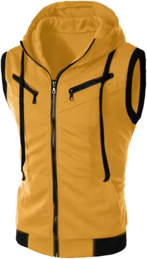 Mens Tank Top Hoodie Men's Sleeveless Zip Up Hooded Tank Tops T Shirt Hoodie Zip-up Vests Jacket