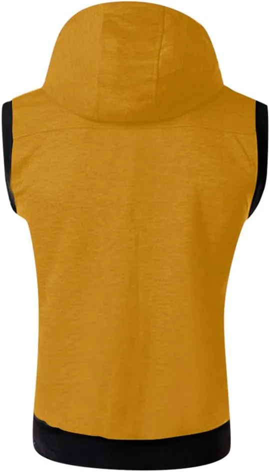 Mens Tank Top Hoodie Men's Sleeveless Zip Up Hooded Tank Tops T Shirt Hoodie Zip-up Vests Jacket
