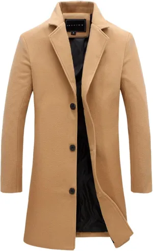 Men's Trench & Pea Coat - Big & Tall Size, Wool Material, Single Breasted, Lapel, Open Front Cardigan Jacket