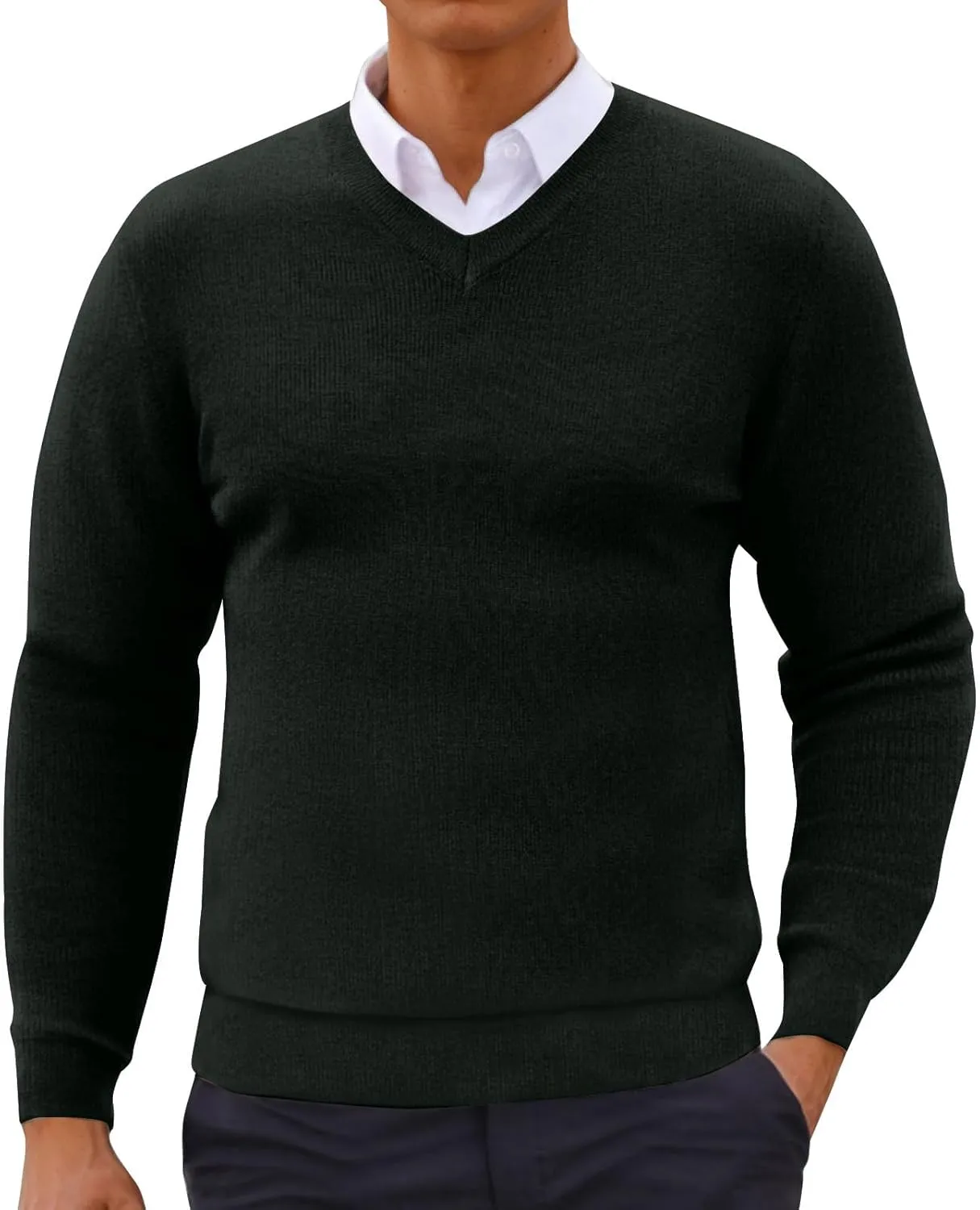 Men's V Neck Pullover Sweater Long Sleeve Casual Slim Fit Cotton Dress Sweaters Lightweight Knitted Warm Sweaters