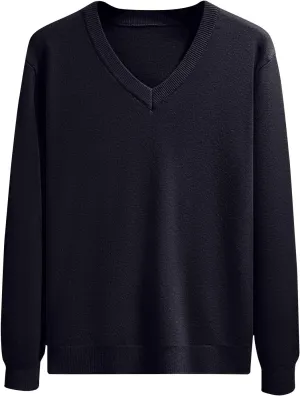 Men's V Neck Super Soft Sweater Long Sleeve Pullover Slim Fit Knitted Tops Lightweight Casual Fall Fashion Sweater
