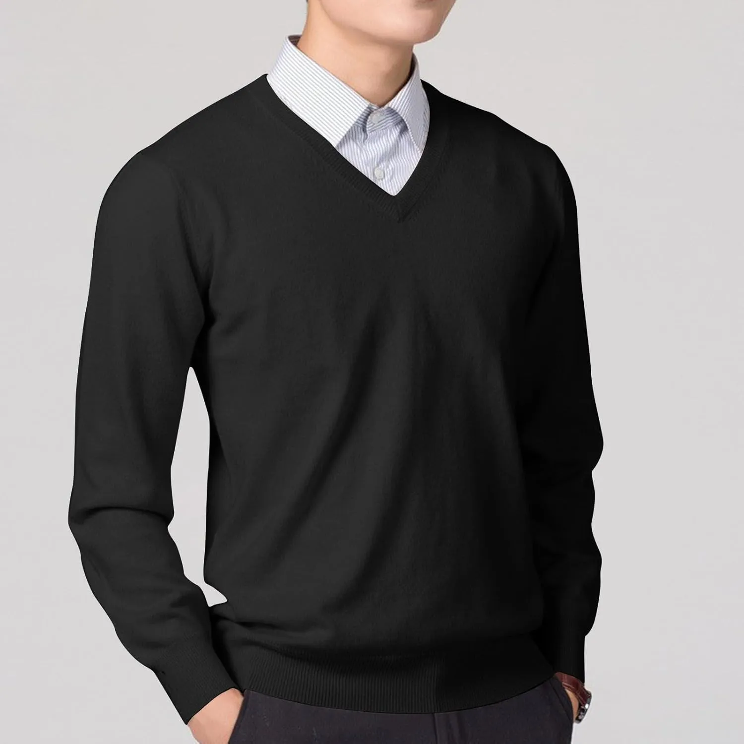 Men's V Neck Super Soft Sweater Long Sleeve Pullover Slim Fit Knitted Tops Lightweight Casual Fall Fashion Sweater