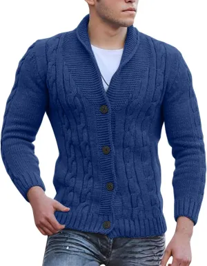 Men's V Neck Sweater Long Sleeve Shawl Collar Pullover Knitted Button Down Tops Solid Color Knitwear Oversize Sweater