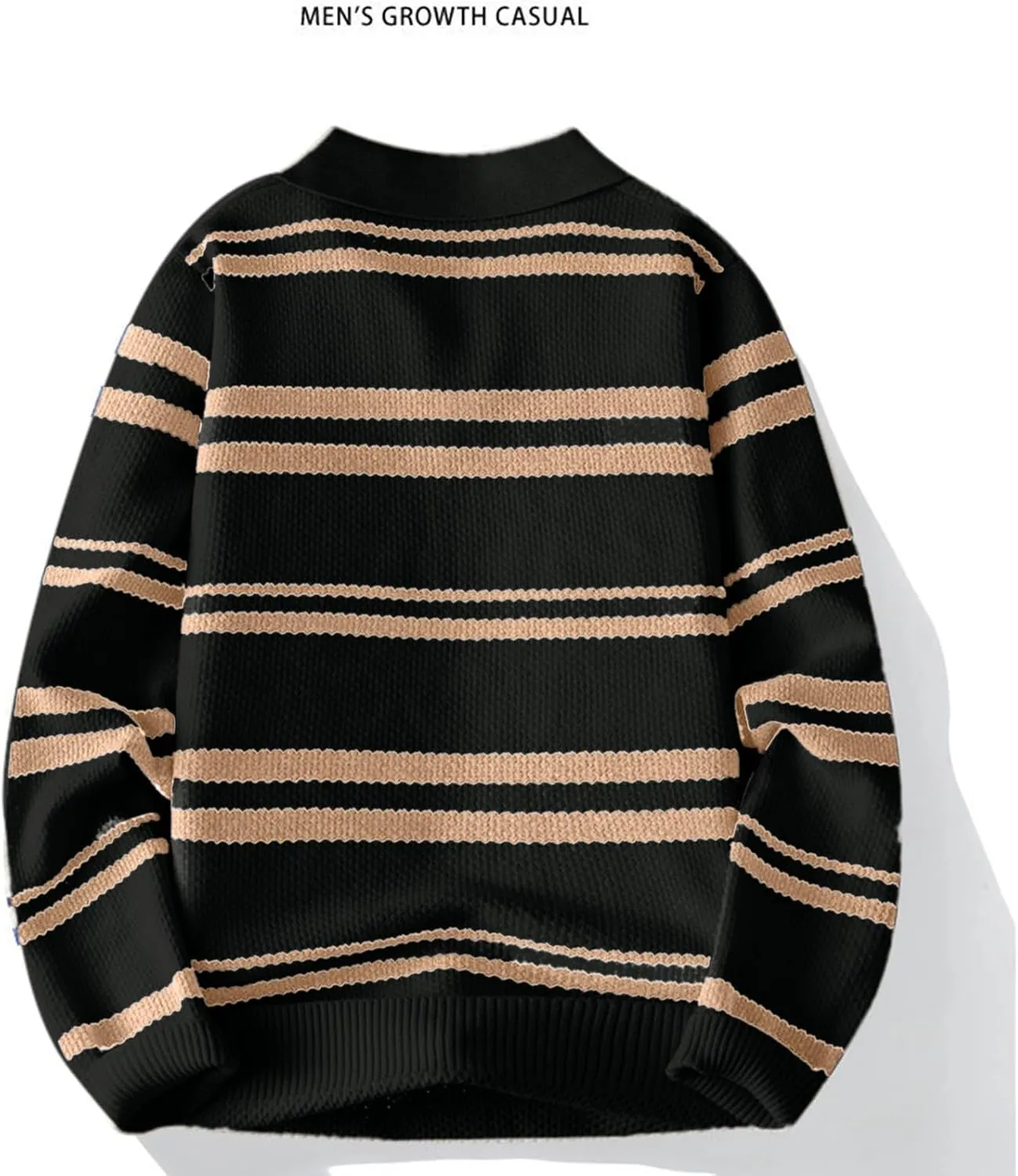 Men's V Neck Sweater Long Sleeve Striped Pullover Knitted Ribbed Tops Lightweight Knitwear Casual Loose Polo Sweater