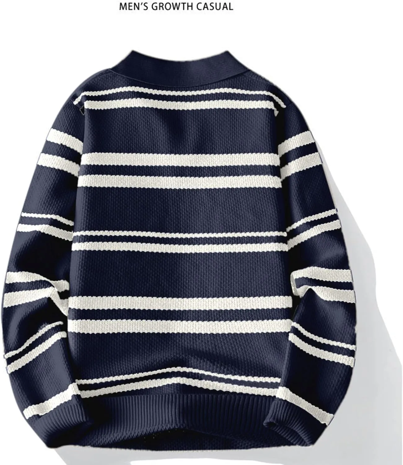 Men's V Neck Sweater Shawl Collar Striped Pullover Long Sleeve Ribbed Tops Casual Loose Knitwear Fall Fashion Sweater