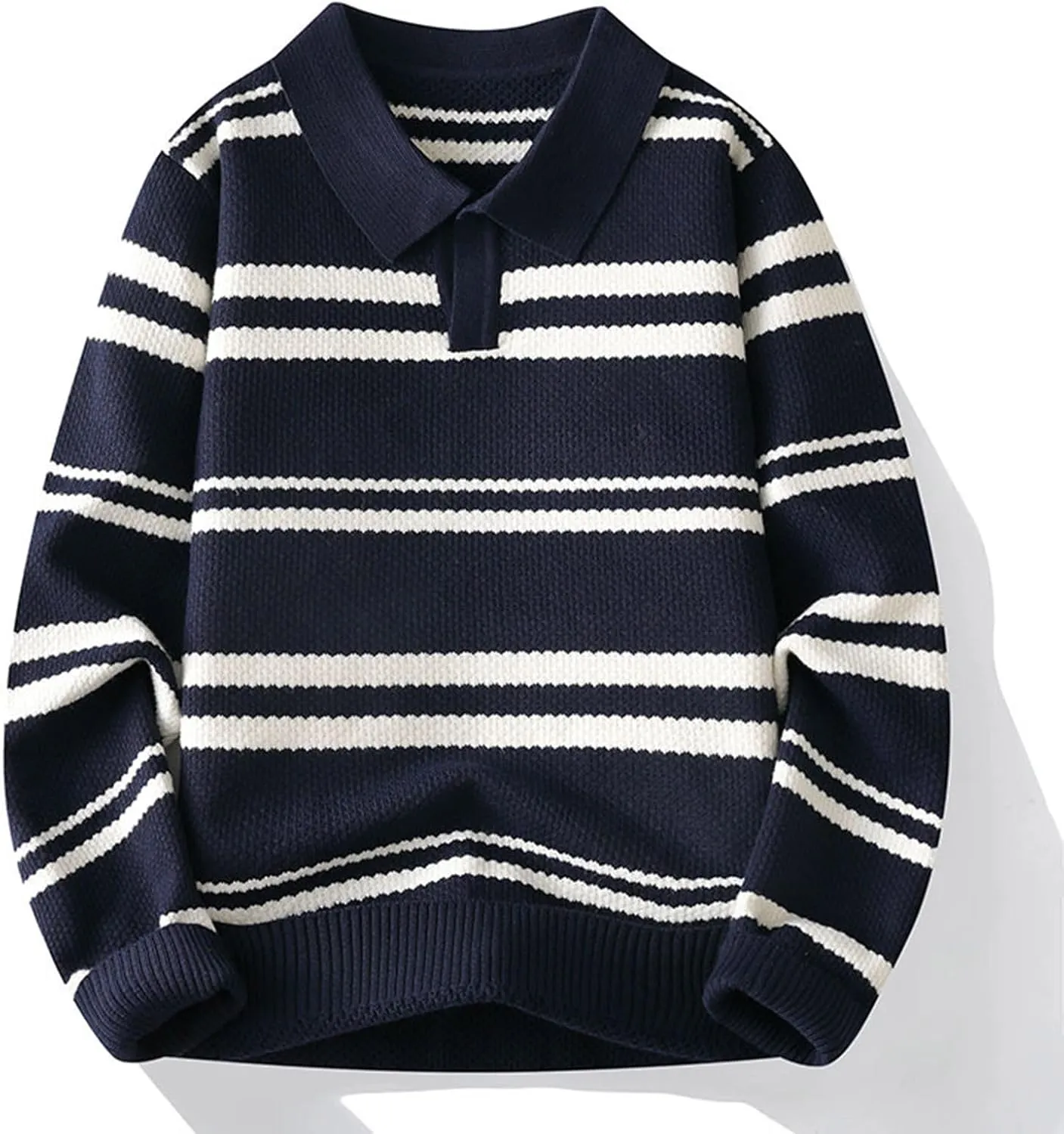 Men's V Neck Sweater Shawl Collar Striped Pullover Long Sleeve Ribbed Tops Casual Loose Knitwear Fall Fashion Sweater