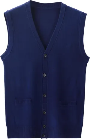 Men's V Neck Sweater Vest Notch Collar Button Down Shirts Solid Color Sleeveless Tops Knitted with Pockets Knitwear
