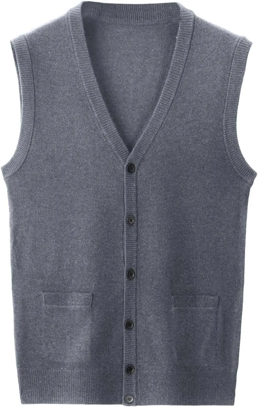 Men's V Neck Sweater Vest Notch Collar Button Down Shirts Solid Color Sleeveless Tops Knitted with Pockets Knitwear