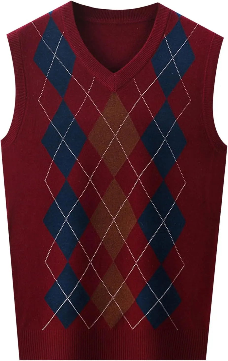 Men's V Neck Sweater Vest Sleeveless Knitted Pullover Plaid Color Block Knitwear Casual Loose Fall Fashion Sweater
