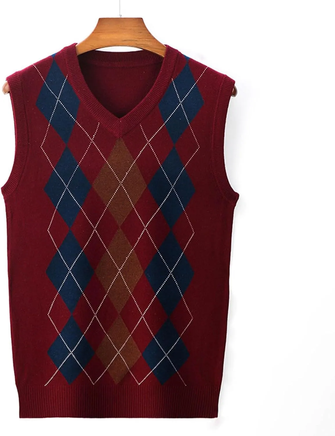 Men's V Neck Sweater Vest Sleeveless Knitted Pullover Plaid Color Block Knitwear Casual Loose Fall Fashion Sweater