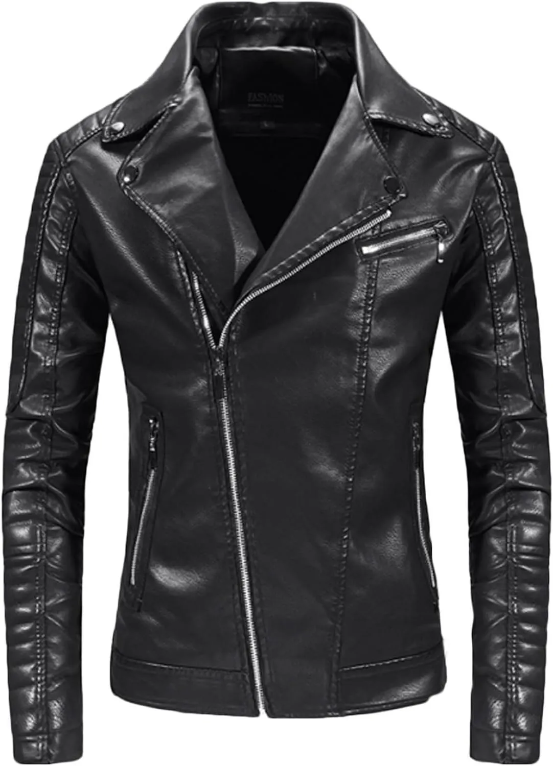 Men's Vintage Asymmetric Zip Lightweight Faux Leather Biker Jacket Long Sleeve Lapel Collar Motorcycle Racing Coats
