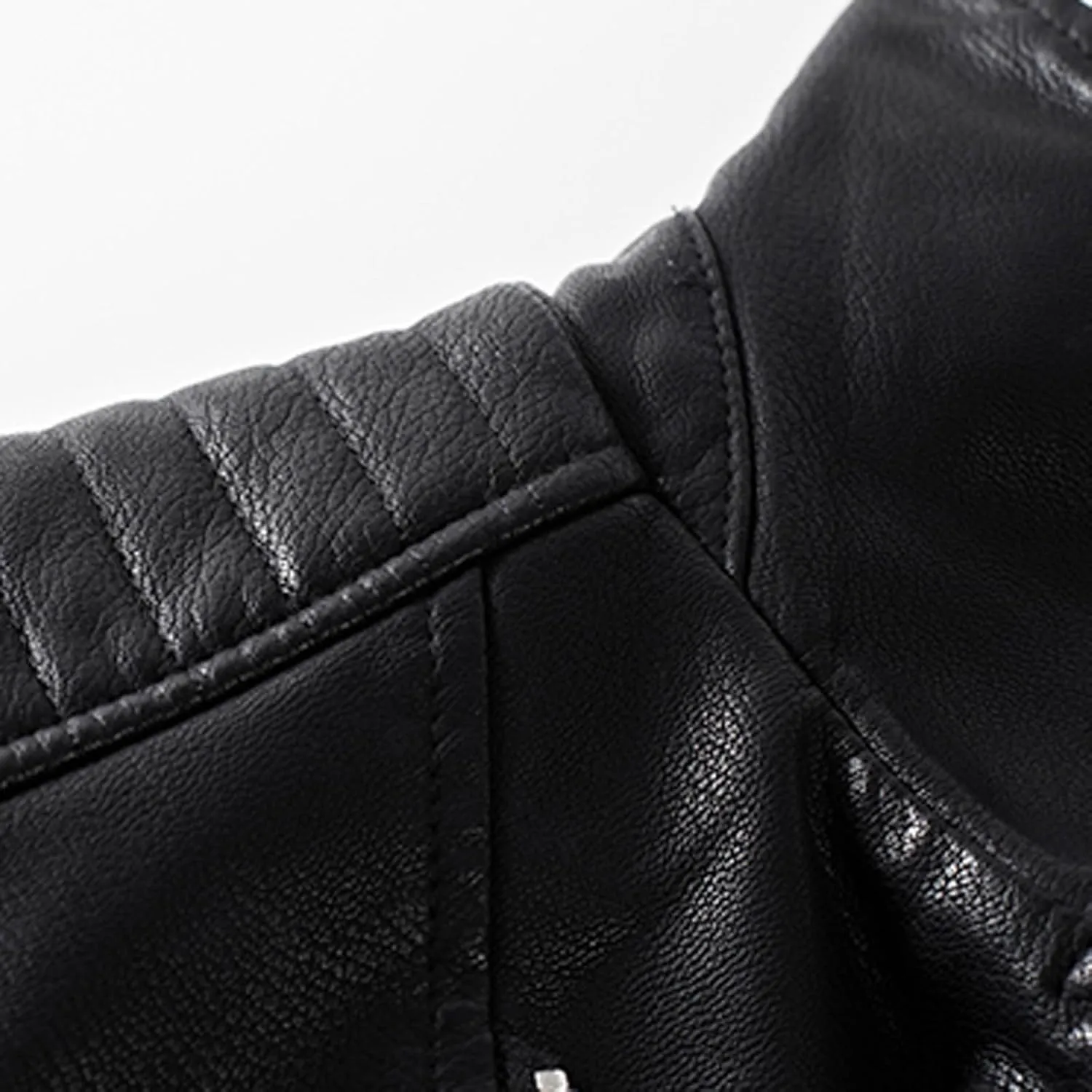Men's Vintage Asymmetric Zip Lightweight Faux Leather Biker Jacket Long Sleeve Lapel Collar Motorcycle Racing Coats