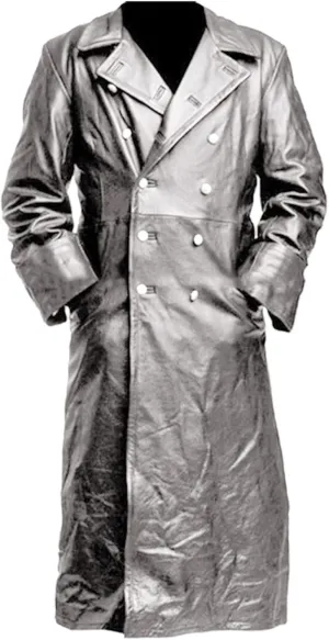 Mens Vintage Black Leather Trench Coat Classic WW2 Officer Military Uniform Coat Long Motorcycle Biker Jacket