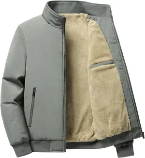 Mens Winter Fleece Lined Stand Collar Jacket Diamond Quilted Thermal Padded Full Zipper Bomber Jacket Coat