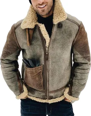 Men's Winter Jacket 2024 Warm Fleece Lined Coat Faux Suede Bomber Jacket Outerwear Lapel Work Wear for Outdoor Hunting
