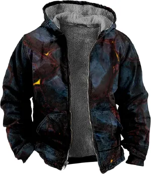 Mens Winter Jacket Hoodies Winter Warm Vintage Full Zipper Jackets Sherpa Fleece Lined Coats Outwear M-7XL