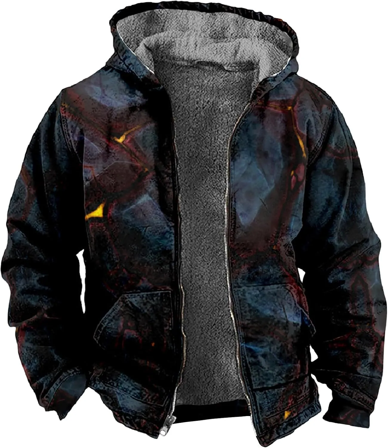 Mens Winter Jacket Hoodies Winter Warm Vintage Full Zipper Jackets Sherpa Fleece Lined Coats Outwear M-7XL