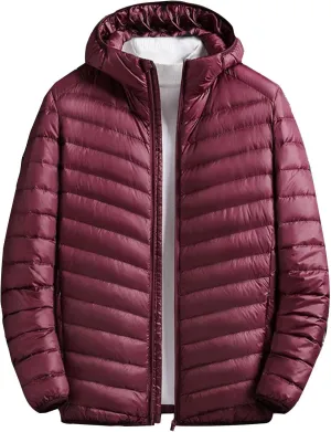 Mens Winter Lightweight Puffer Down Jacket Long Sleeve Solid Color Jackets with Hooded Casual Windproof Warm Coats