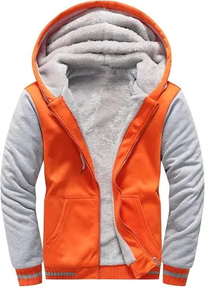 Men's Zip Up Hoodie Wool Warm Thick Coats Heavyweight Winter Sweatshirt Comfy Fleece Lined Hoodie Jacket Hooded Coat