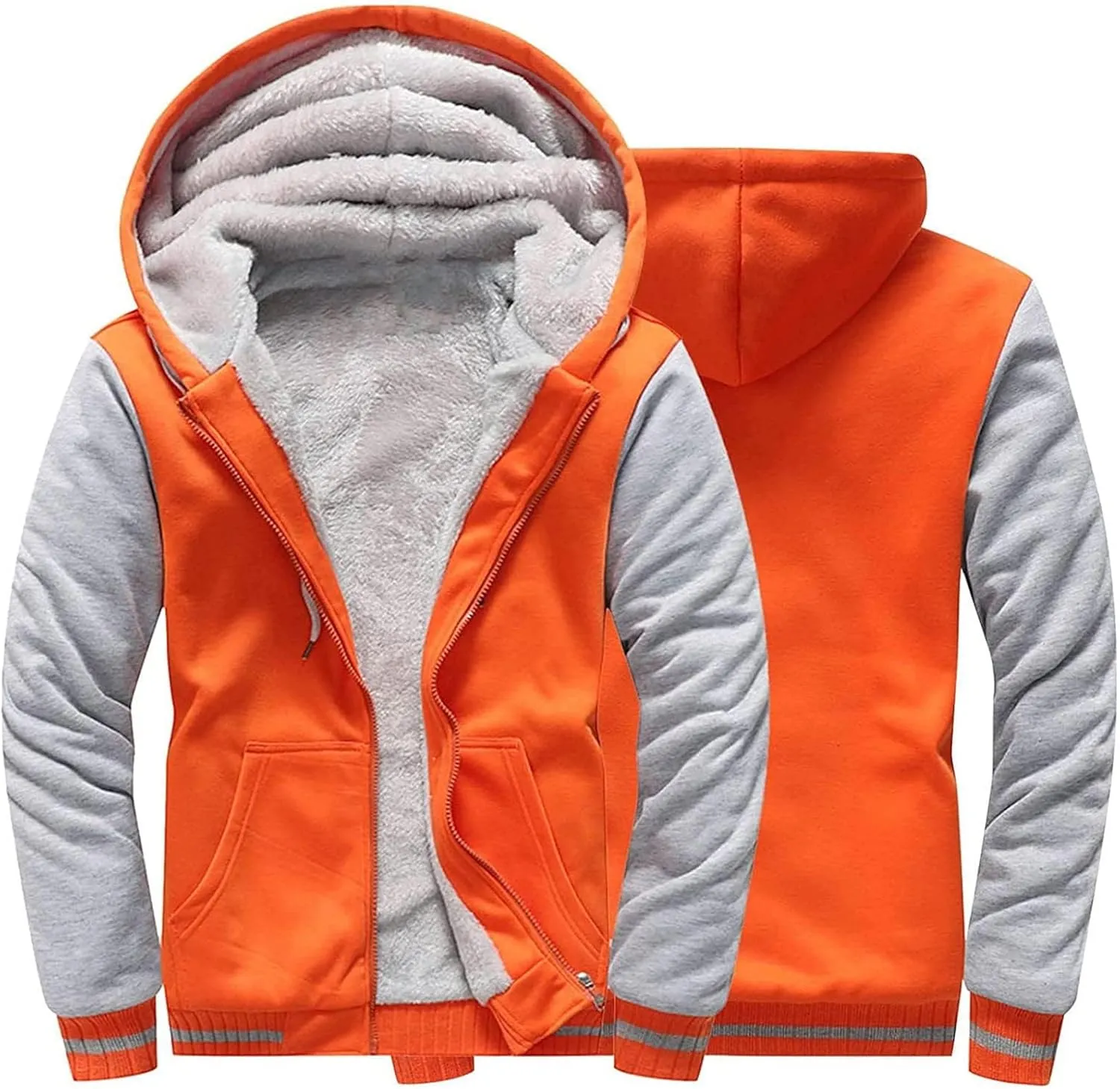 Men's Zip Up Hoodie Wool Warm Thick Coats Heavyweight Winter Sweatshirt Comfy Fleece Lined Hoodie Jacket Hooded Coat