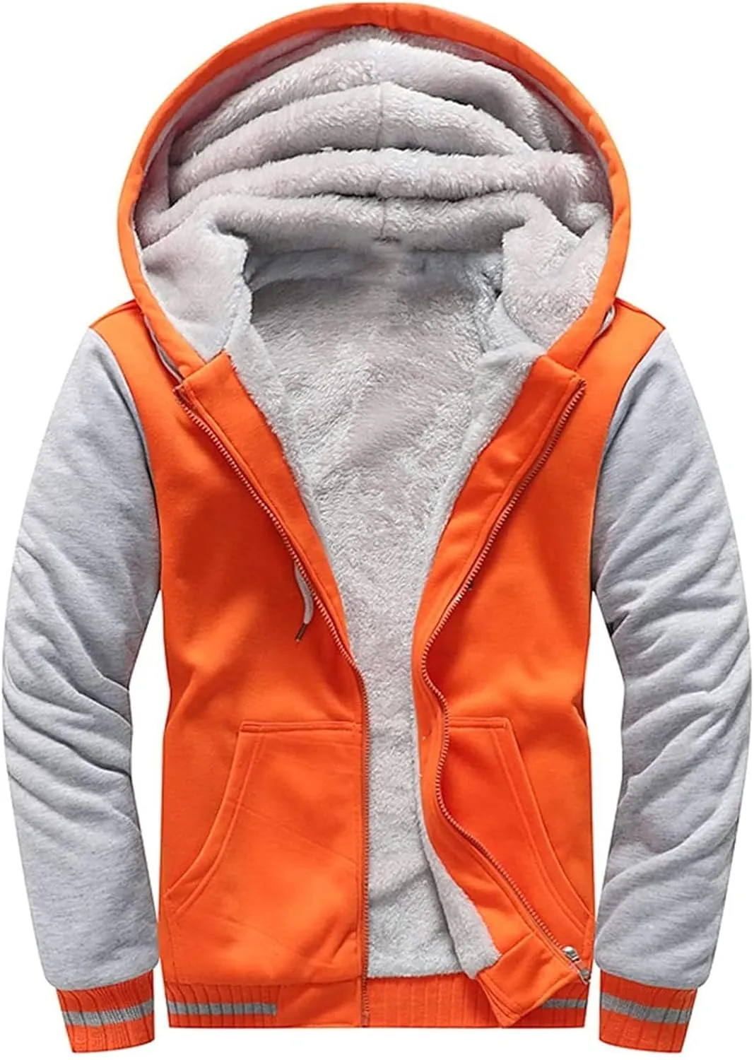 Men's Zip Up Hoodie Wool Warm Thick Coats Heavyweight Winter Sweatshirt Comfy Fleece Lined Hoodie Jacket Hooded Coat
