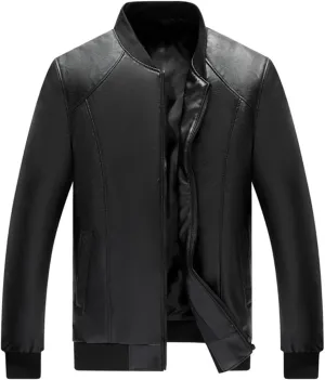 Men's Zipper Leather Jacket Vintage Black Motorcycle Windbreaker Leather Jackets Winter Fall Baseball Fashion Casual