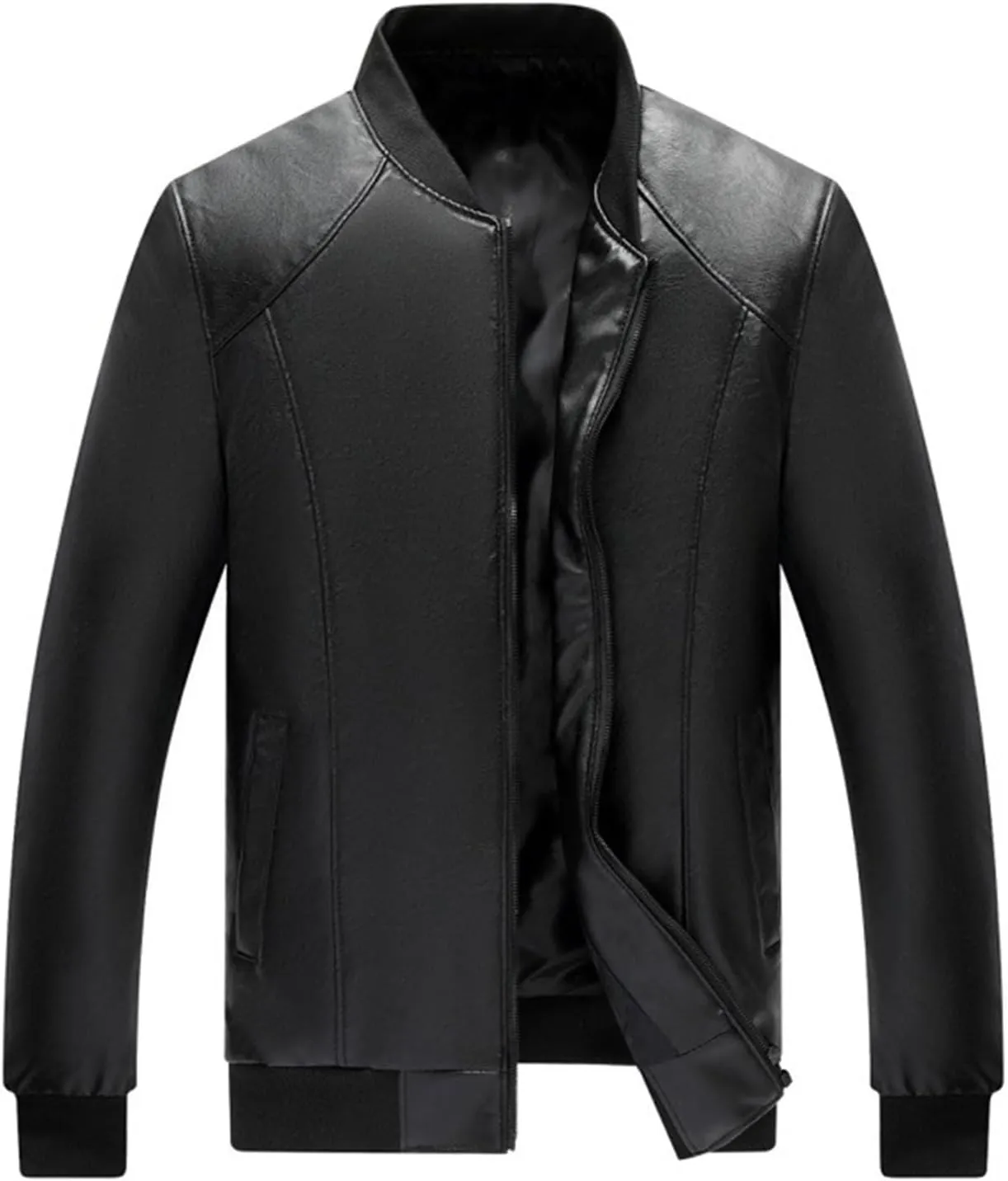Men's Zipper Leather Jacket Vintage Black Motorcycle Windbreaker Leather Jackets Winter Fall Baseball Fashion Casual