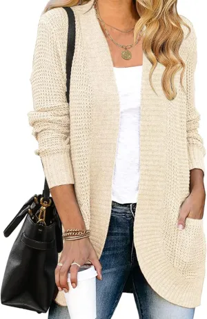 MEROKEETY Womens Long Sleeve Open Front Cardigans Chunky Knit Draped Sweaters Outwear