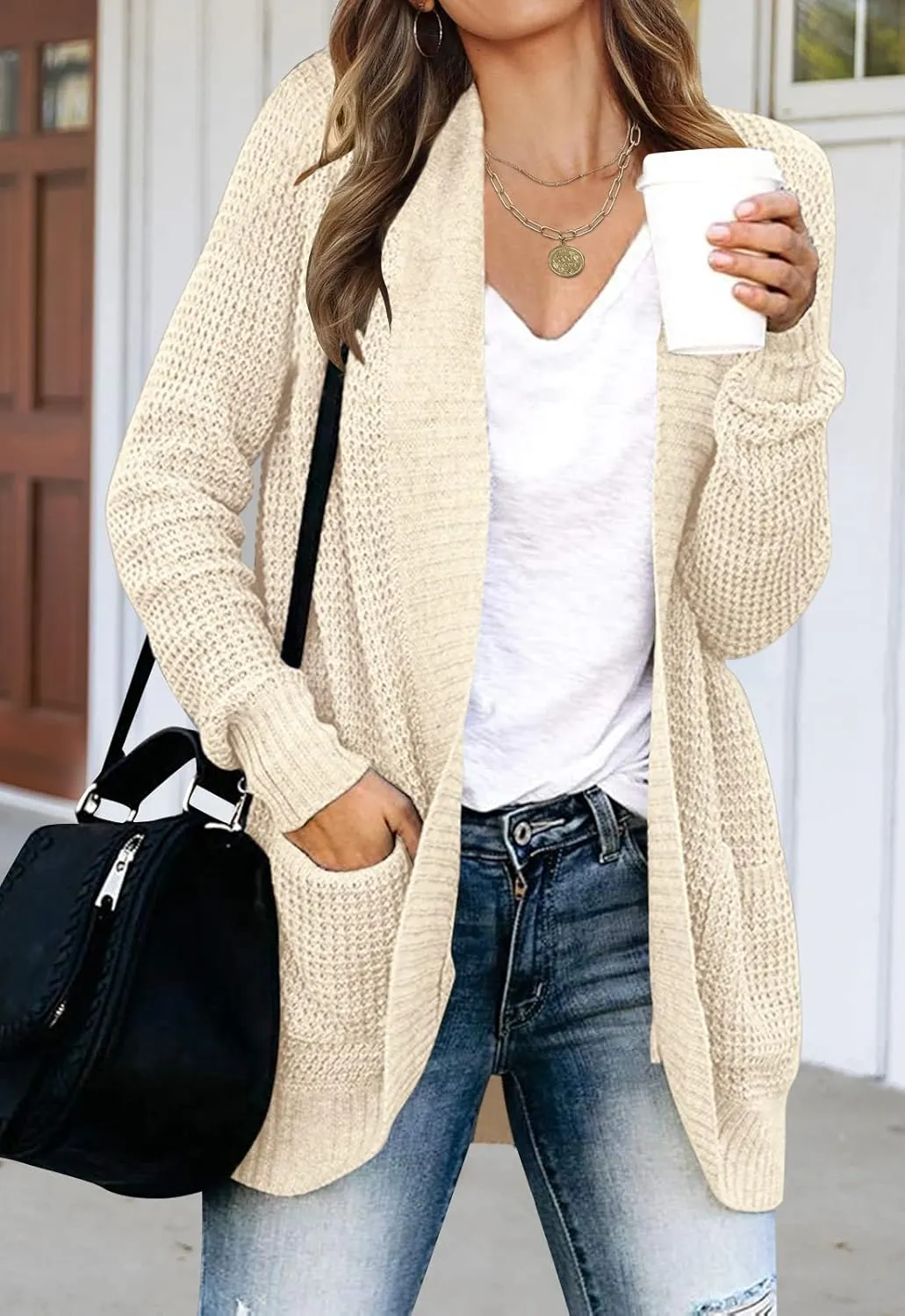 MEROKEETY Womens Long Sleeve Open Front Cardigans Chunky Knit Draped Sweaters Outwear