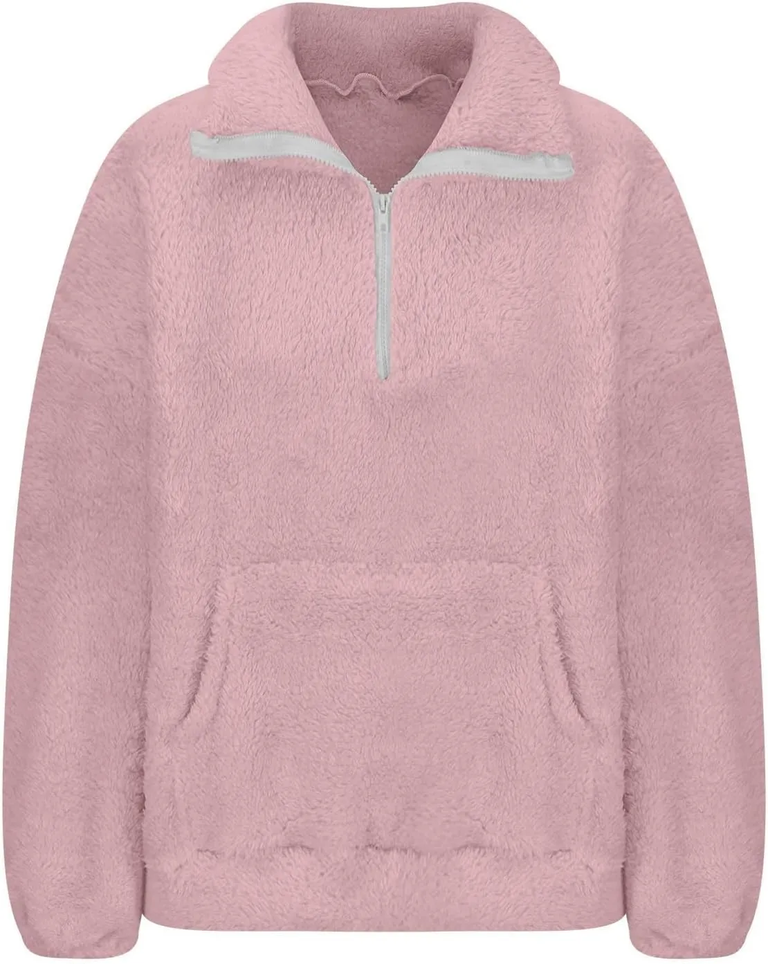 midelxp Womens Sherpa Fleece Half Zip Pullover Sweaters Soft Warm Oversized Sweatshirts Winter Fluffy Sweater with Pocket