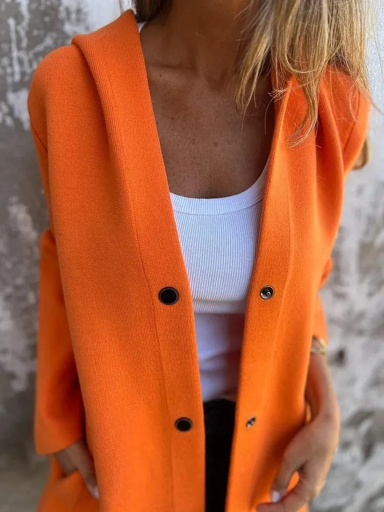 Mmoneyake Casual Jackets for Women Lapel Single Breasted Hooded Jacket Fall Trench Coat Long Sleeve Button Down Shirt Shacket