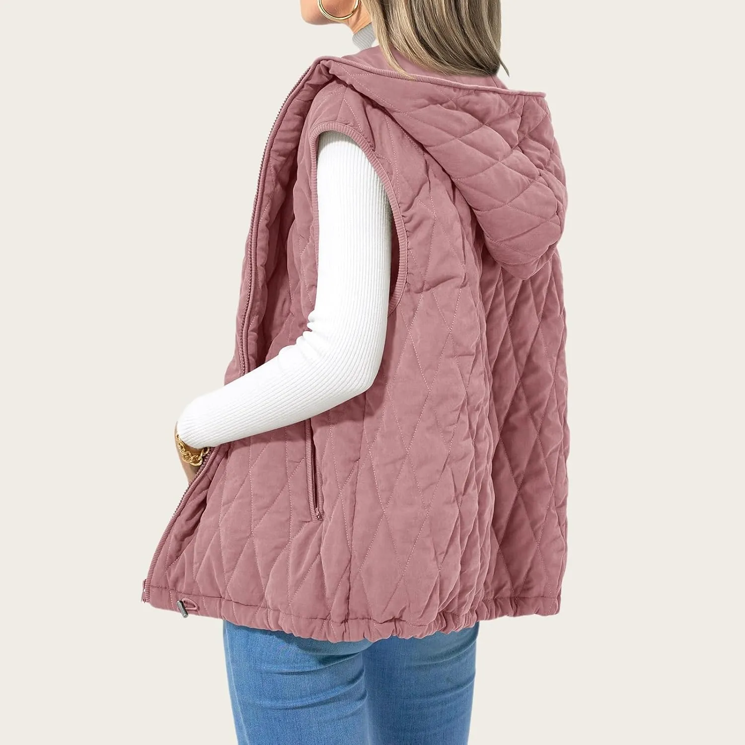 Mmoneyake Fall Vest for Women 2024 Casual Sleeveless Hooded Zip Up Jacket Quilted Puffer Down Jacket Winter Coat Outerwear