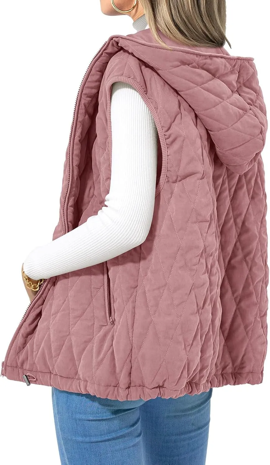 Mmoneyake Fall Vest for Women 2024 Casual Sleeveless Hooded Zip Up Jacket Quilted Puffer Down Jacket Winter Coat Outerwear
