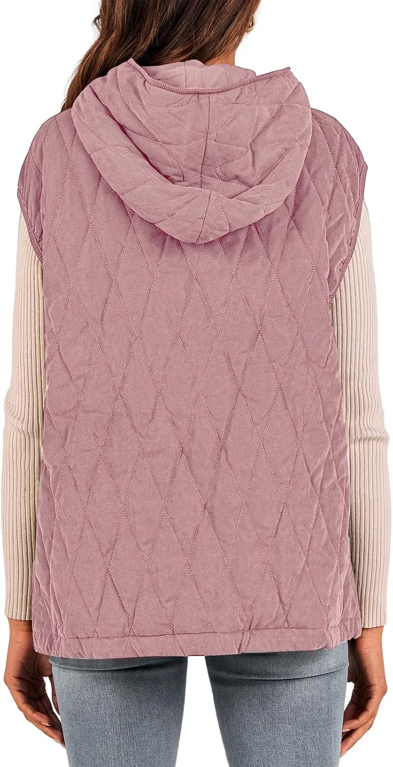 Mmoneyake Fall Vest for Women 2024 Casual Sleeveless Hooded Zip Up Jacket Quilted Puffer Down Jacket Winter Coat Outerwear