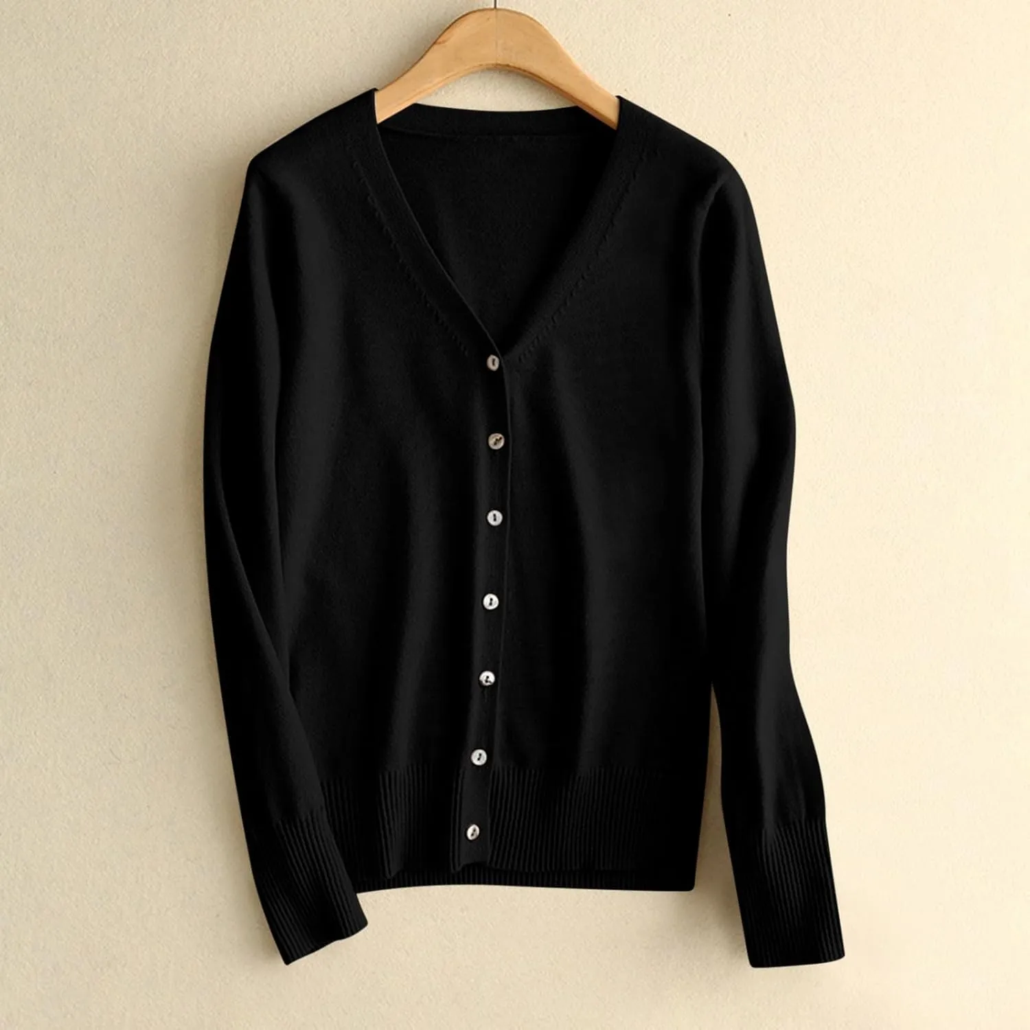 MRGIINRI Womens 2024 Fall Cardigan Sweaters Lightweight V-Neck Long Sleeve Open Front Button Up Knitted Cardigans Outerwear