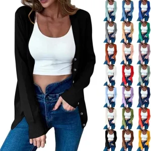 MRGIINRI Womens 2024 Fall Cardigan Sweaters Lightweight V-Neck Long Sleeve Open Front Button Up Knitted Cardigans Outerwear