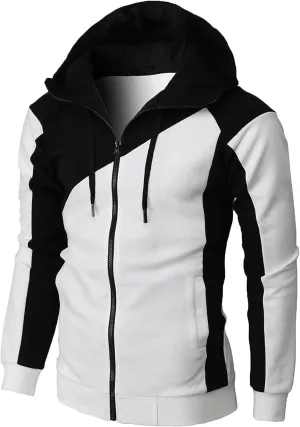 Muscularfit Hoodies for Men Zip Up With Designs Causal Color Block Pullover Crewneck Sweatshirts Slim Fit Workout Sport Shirt