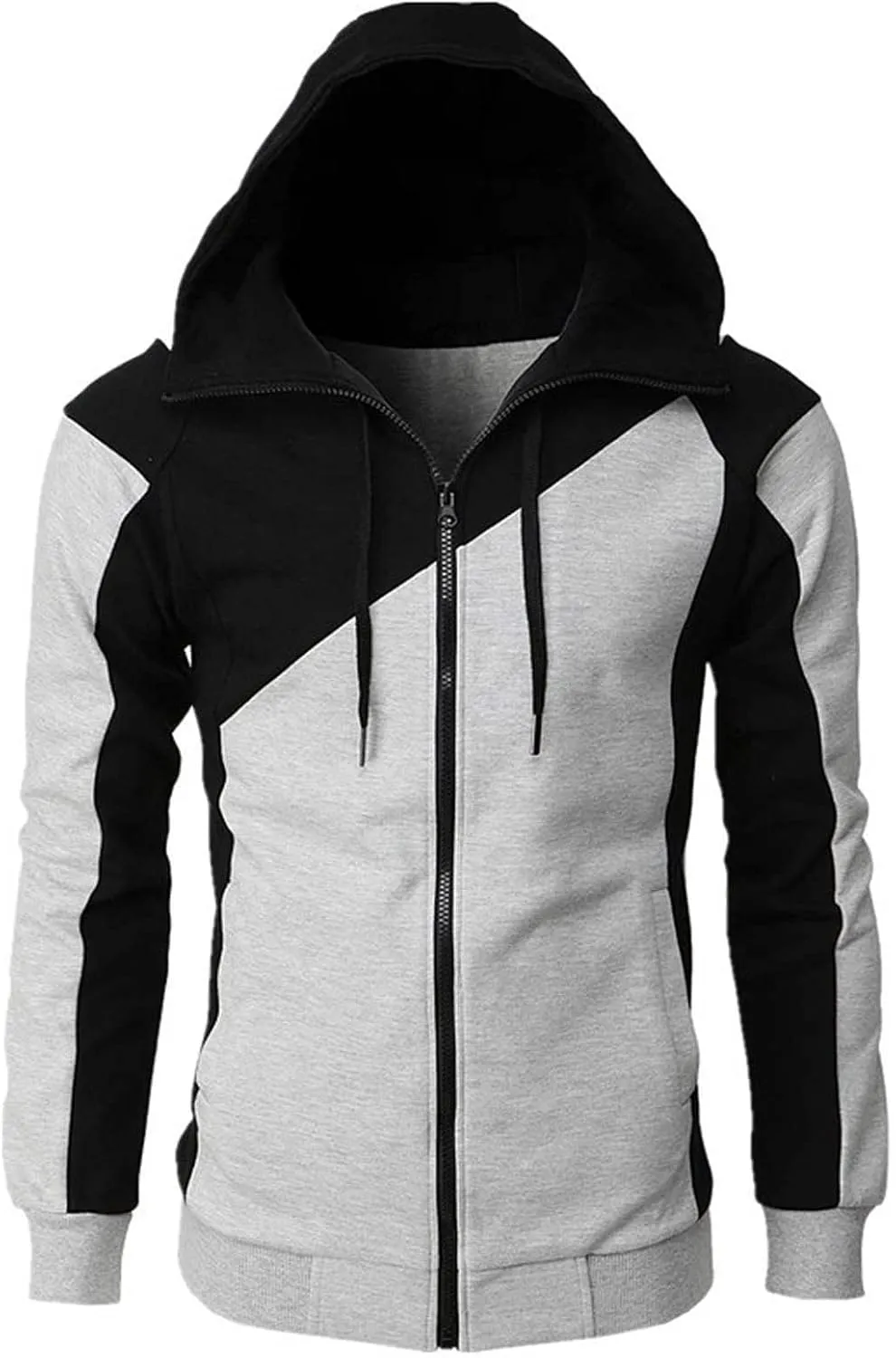 Muscularfit Hoodies for Men Zip Up With Designs Causal Color Block Pullover Crewneck Sweatshirts Slim Fit Workout Sport Shirt