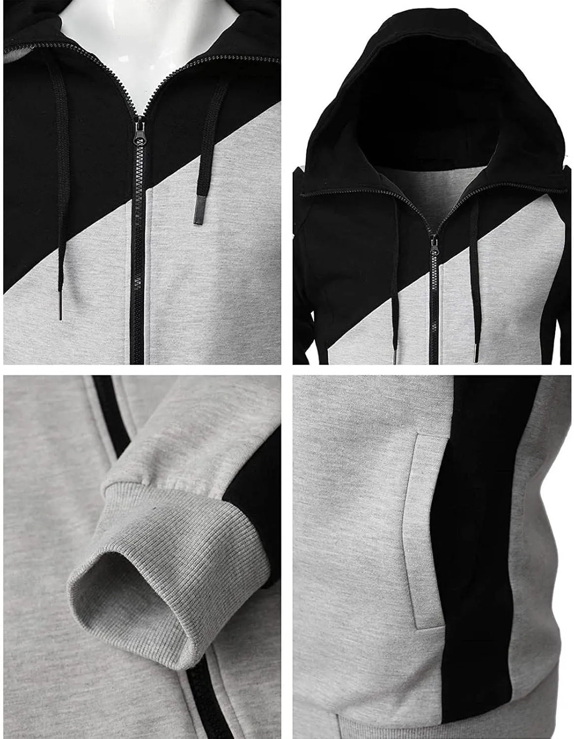Muscularfit Hoodies for Men Zip Up With Designs Causal Color Block Pullover Crewneck Sweatshirts Slim Fit Workout Sport Shirt