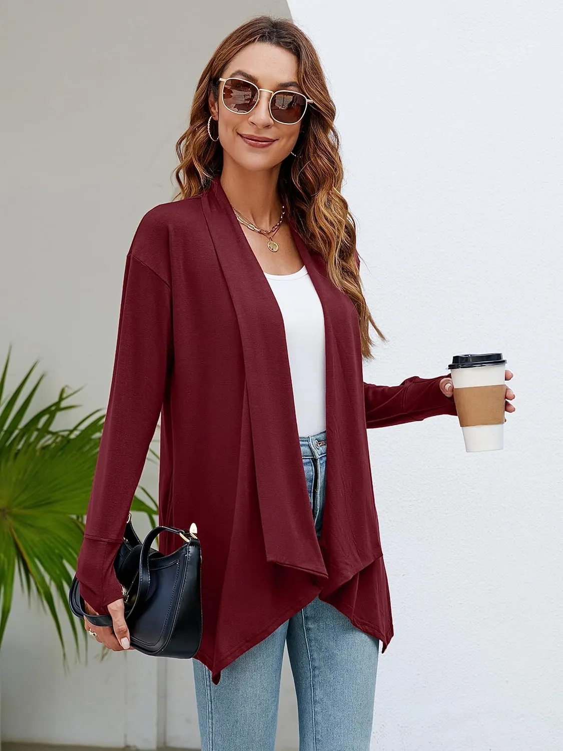 Naggoo Women's Draped Open Front Cardigans Casual Lightweight Long Sleeve Duster Cardigan