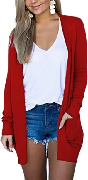 Open Front Cardigan for Women Lightweight Knit Long Sleeve Jackets Casual Soild Color Cardigans Fall Outwear