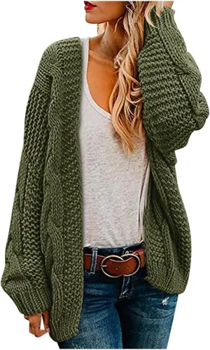 Oversized Cardigan for Women 2023 Long Sleeve Open Front Chunky Cable Knit Sweaters Loose Fit Slouchy Casual Cardigans