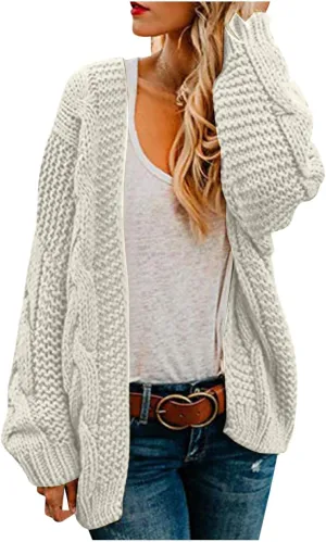 Oversized Cardigan for Women 2023 Long Sleeve Open Front Chunky Cable Knit Sweaters Loose Fit Slouchy Casual Cardigans
