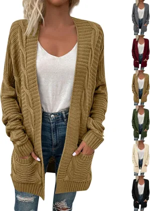 Oversized Cardigans for Women Long Sleeve Cable Knit Sweater Comfy Open Front Cardigan with Pockets
