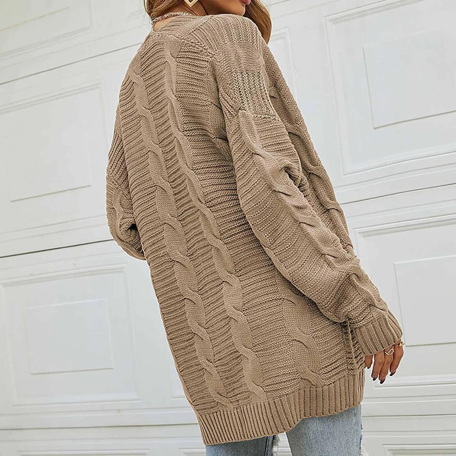 Oversized Cardigans for Women Long Sleeve Cable Knit Sweater Comfy Open Front Cardigan with Pockets