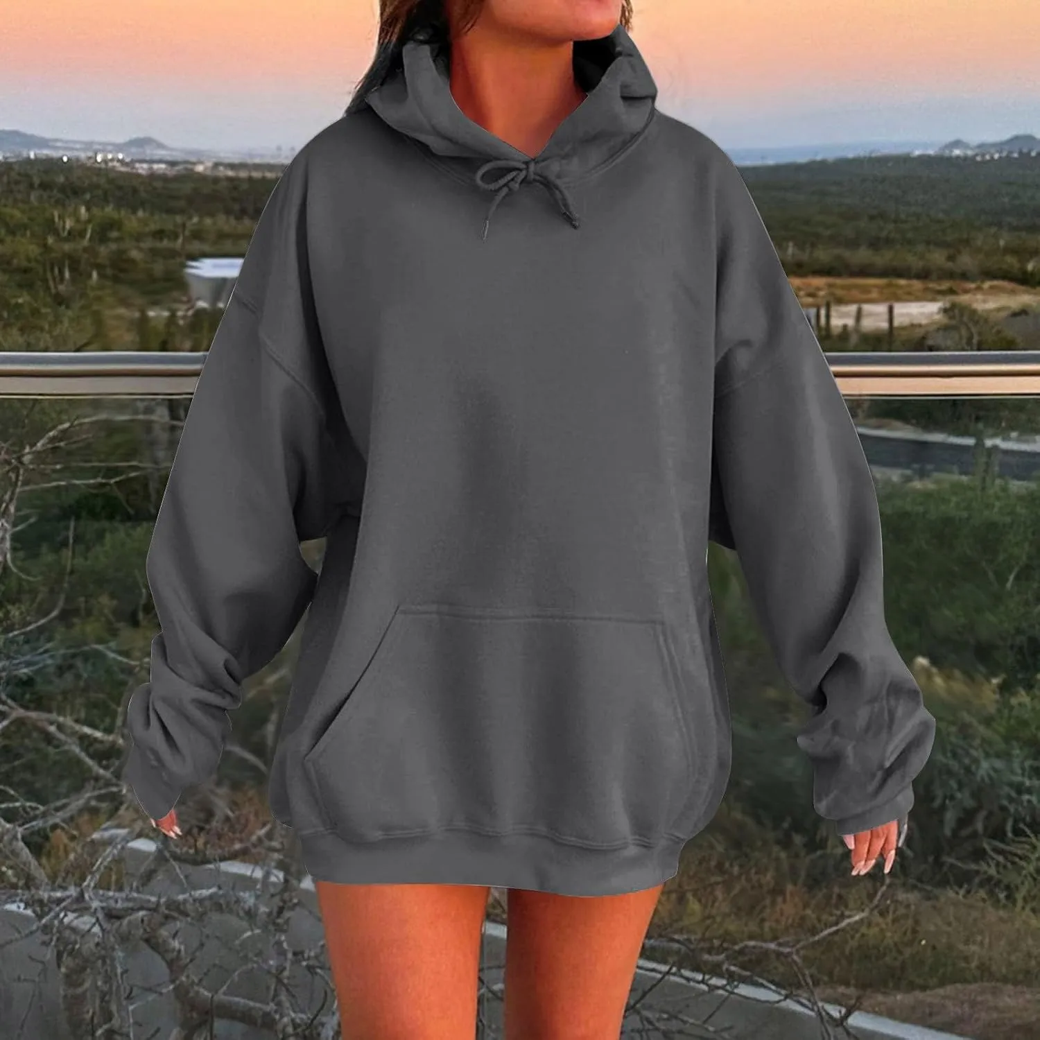 Oversized Hoodie for Women Plus Size Lightweight Fleece Hooded Sweatshirts Drop Shoulder Drawstring Pullover Hoodies