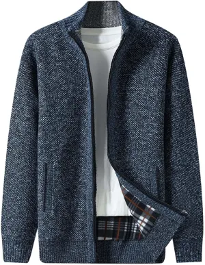 Oversized Knit Sweater for Men Zipper Houndstooth Print Pullover Slim Fit Autumn Fashion Pullover Sweater